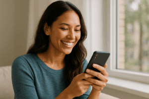 a girl is using her phone